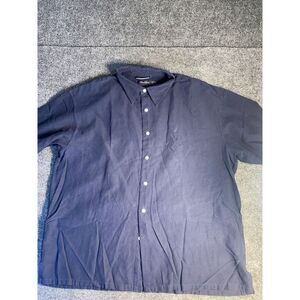 Nautica Shirt Men XL Navy Easy Care Silk Blend Short Sleeve Collared Button Down